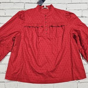 Crown & Ivy Red Button-Up Blouse
